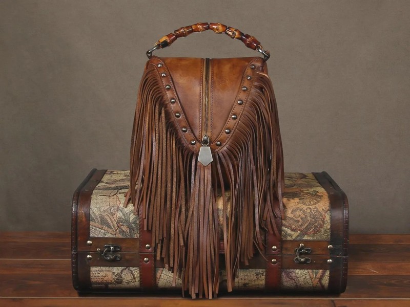 Fringes Handmade Genuine Leather Tassel Bag: Rivet Western Shoulder Crossbody