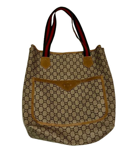 GUCCI Gray Old Sherry Line GG Pattern Magnetic Button Front Pocket JAPAN USED