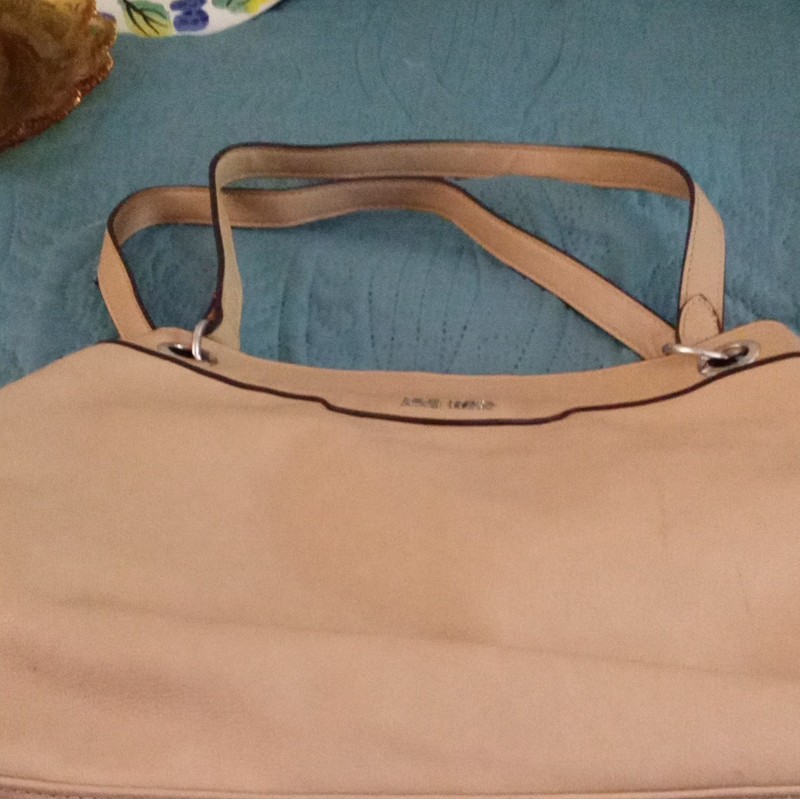 Nine West Medium Beige Solid Shoulder Bag Matte Silver Hardware Stitching