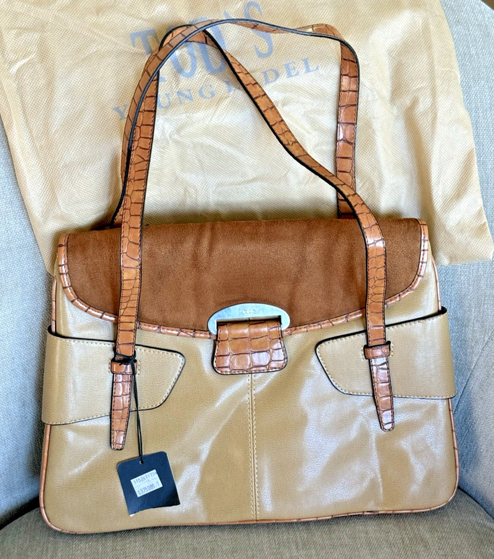 Tod’s Two-Tone Brown Suede Leather Handbag w/Original Tag and Dust Cover
