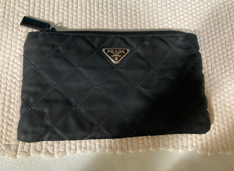 PRADA Quilted Nylon Black Vintage Cosmetic Pouch Bag Authentic (7 1/2″ x 4 1/2″)