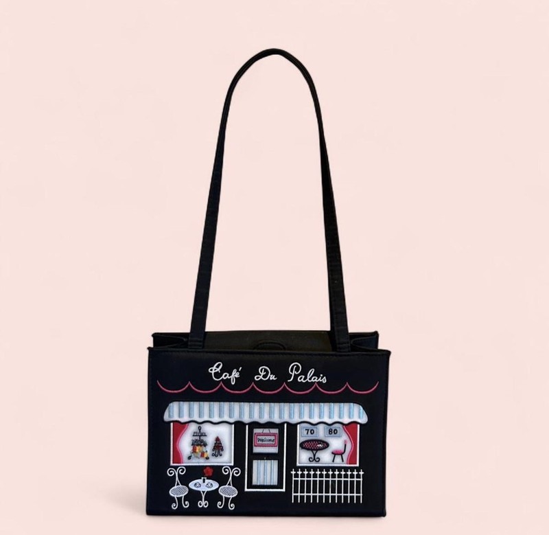 Cigar Box Purse, Handmade, Cafe Du Palais, Straps And Magnetic Button Closure.