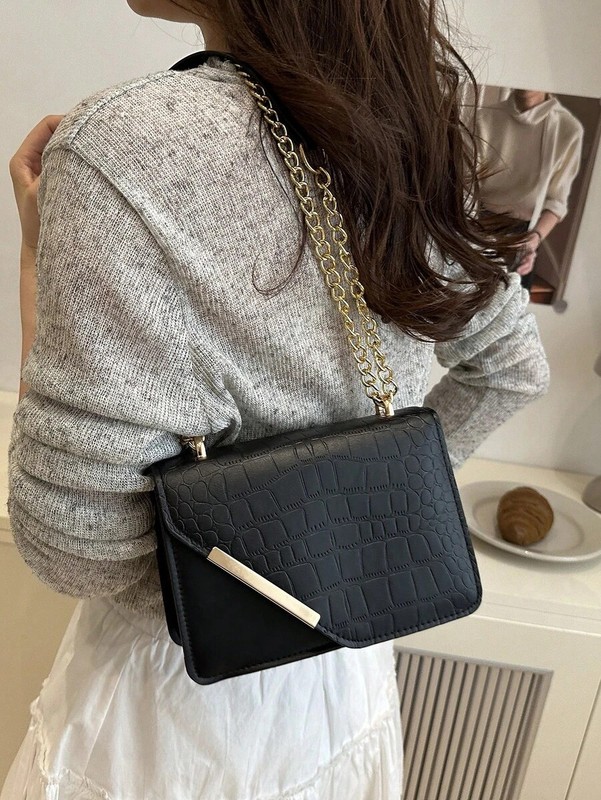 Mini Colorblock Ruched Crossbody Bag Women Metal Chain Shoulder Square Purse gallery