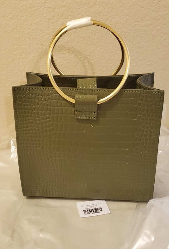Tara Zadeh Croco Art Roya Leather Olive Dual Ring Mini Tote Handbag gallery