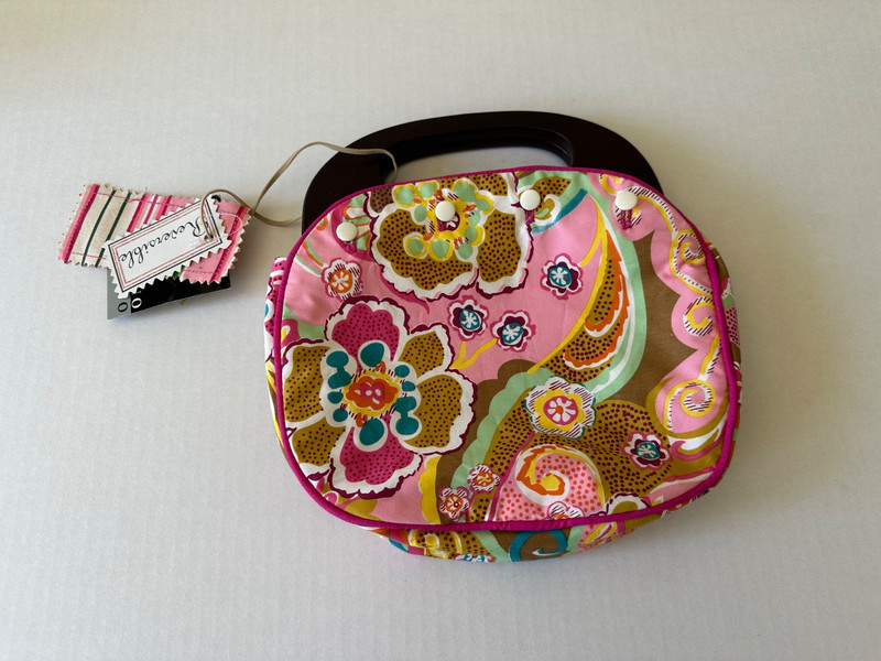 NWT Braciano Bermuda Bag Wood Handles Floral/Stripe Reversible Cover