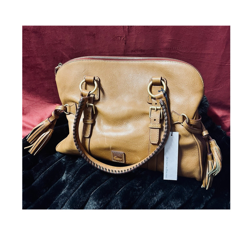 Dooney & Bourke Tan Satchel Top Handle Bag Tassel Gold Hardware