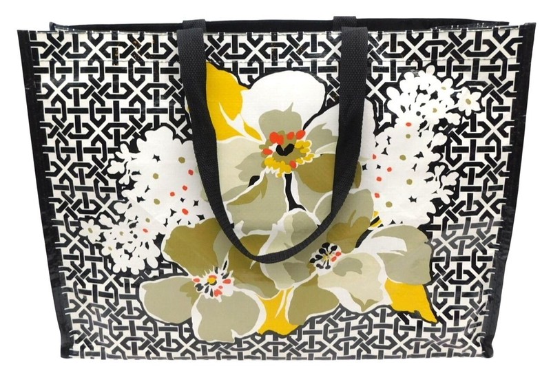 Vera Bradley Dogwood Market Floral Print Shopping Tote Bag Black White Yellow