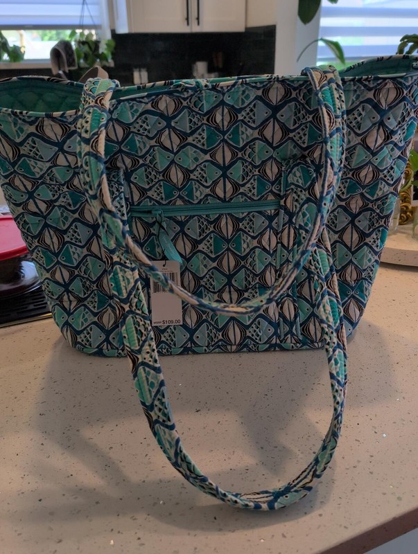 Vera Bradley Large Quilted Tote Bag Go Fish Blue Pattern NWT