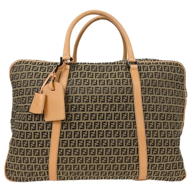 Fendi Beige Brown Zucchino Travel Handbag 155343