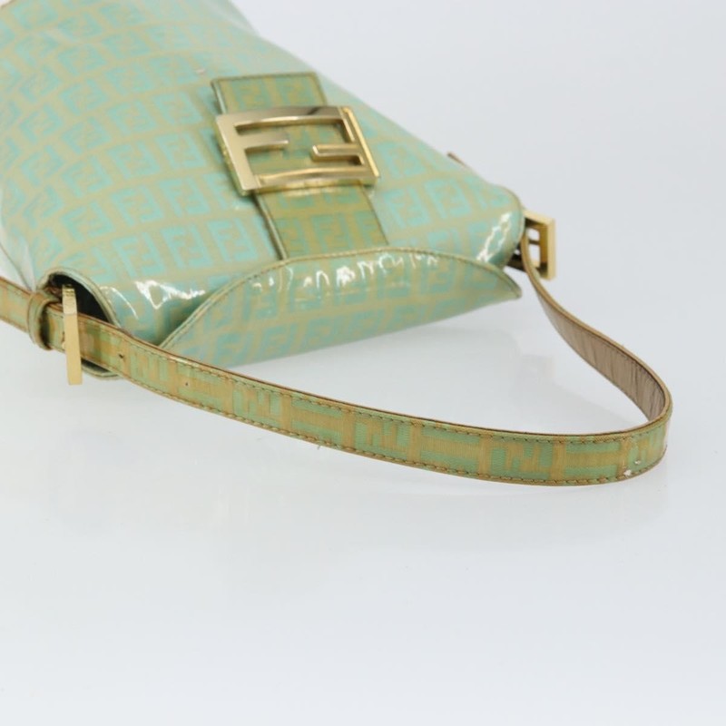 FENDI Zucchino Canvas Mamma Baguette Bag Enamel Peppermint Gold Auth 147538 gallery