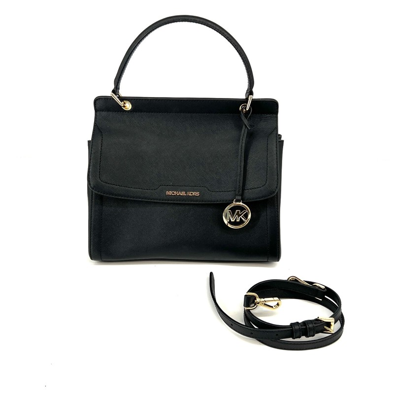 Michael Kors Talia MK Satchel Top Handle Bag Black Saffiano Leather 38S0CAMS3L