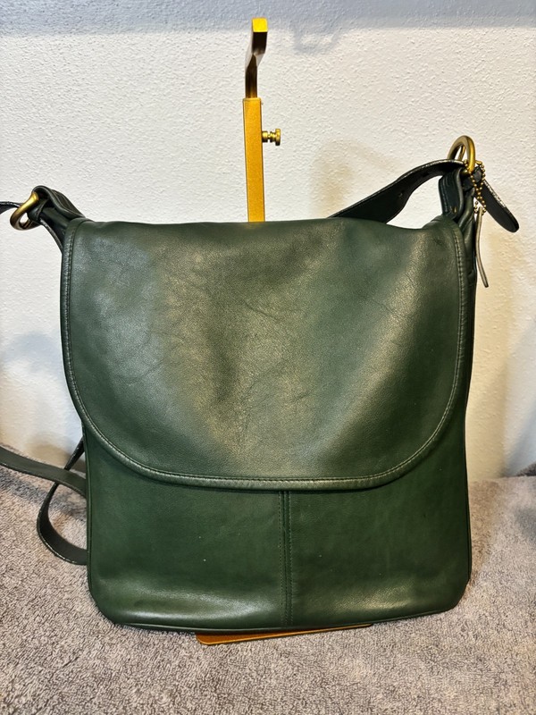 Vintage Coach Whitney Flap Crossbody Bag Bottle Green Leather USA
