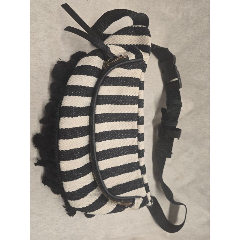 Striped Black and Cream Crossbody Belt Bag