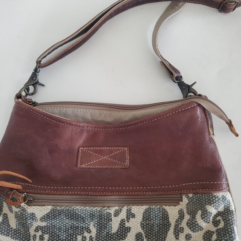 MYRA BAG Leather Canvas NAIVE Hobo Bag Top Zip Western Boho Rustic 14 " x 13" gallery