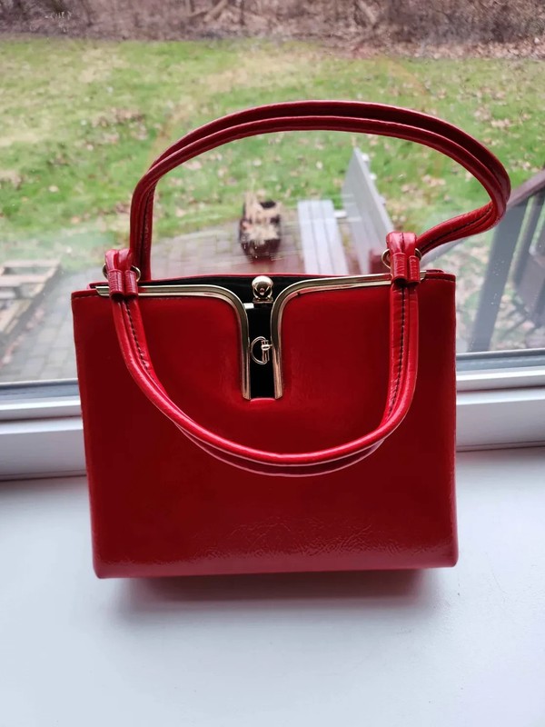 Women’s Unbranded Medium Size Red Vinyl Handbag, With Faux Leather Interior