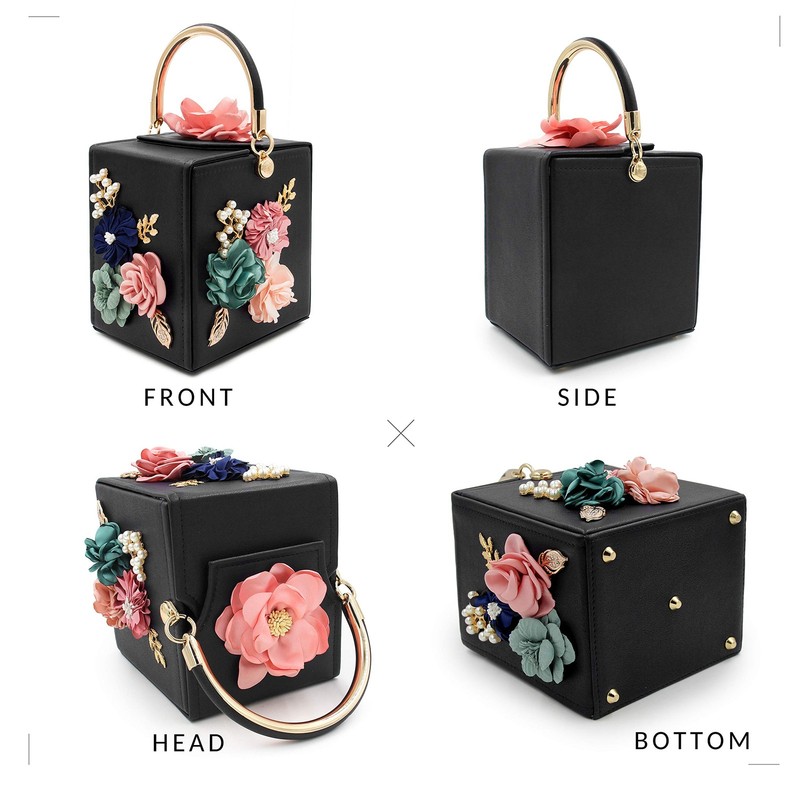 Evening Clutch Bag for Women Floral Square Box Evening Bags Crossbody Black gallery