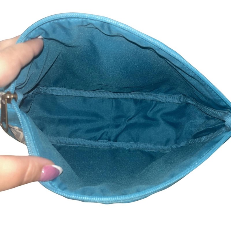 The Royal Standard Greek Key Amenities Bag - Gray & Turquoise Canvas gallery
