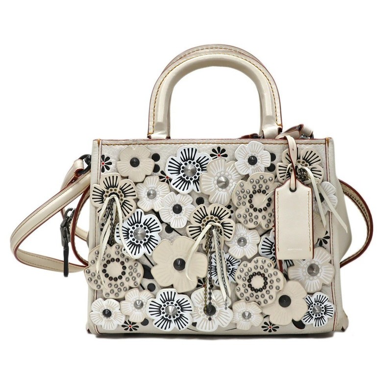 Coach Rogue 25 Handbag Tote Bag Tea Rose Flower 2-Way Leather Ivory Women’s Auth