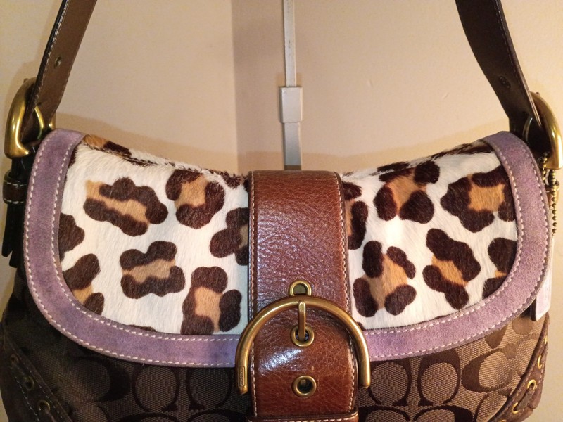 COACH Euc Extremely Rare Vintage Soho Leopard CalfHair Brown/Purple suede bag