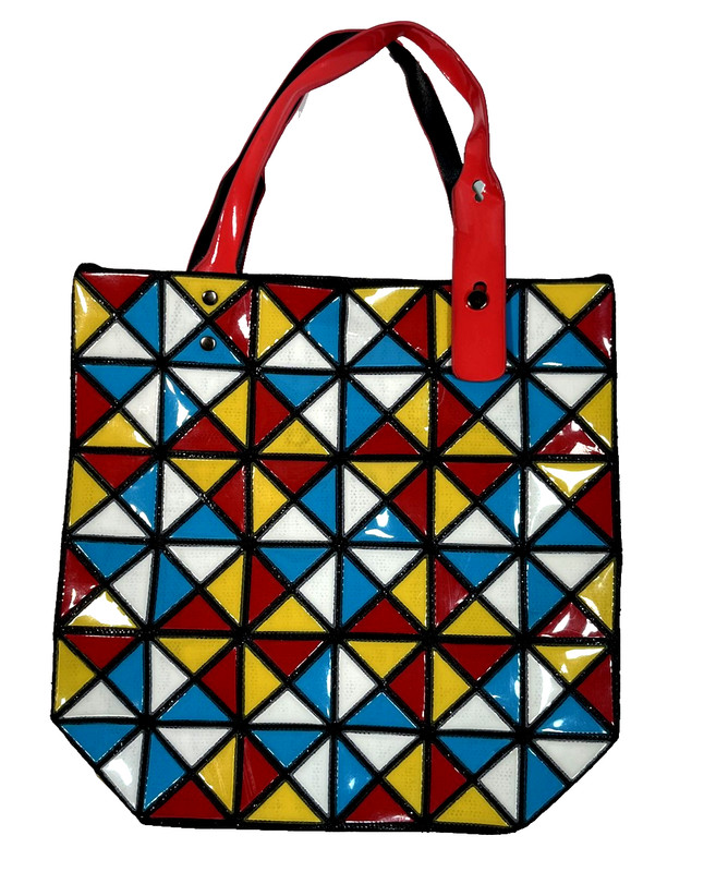 Vtg Womens Bao Bao Issey Miyake Pleats Please PVC Tote Bag Red Yellow Blue