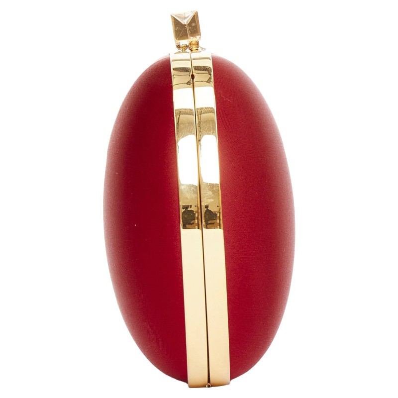 Alexandre Vauthier Silk Satin Logo Embossed Gold Chain Oval Clutch Lady One Size gallery