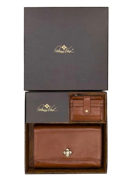 Patricia Nash Penelope Leather Flap Bag & Cassis ID Wallet Gift Set-Veg Tan-NWT