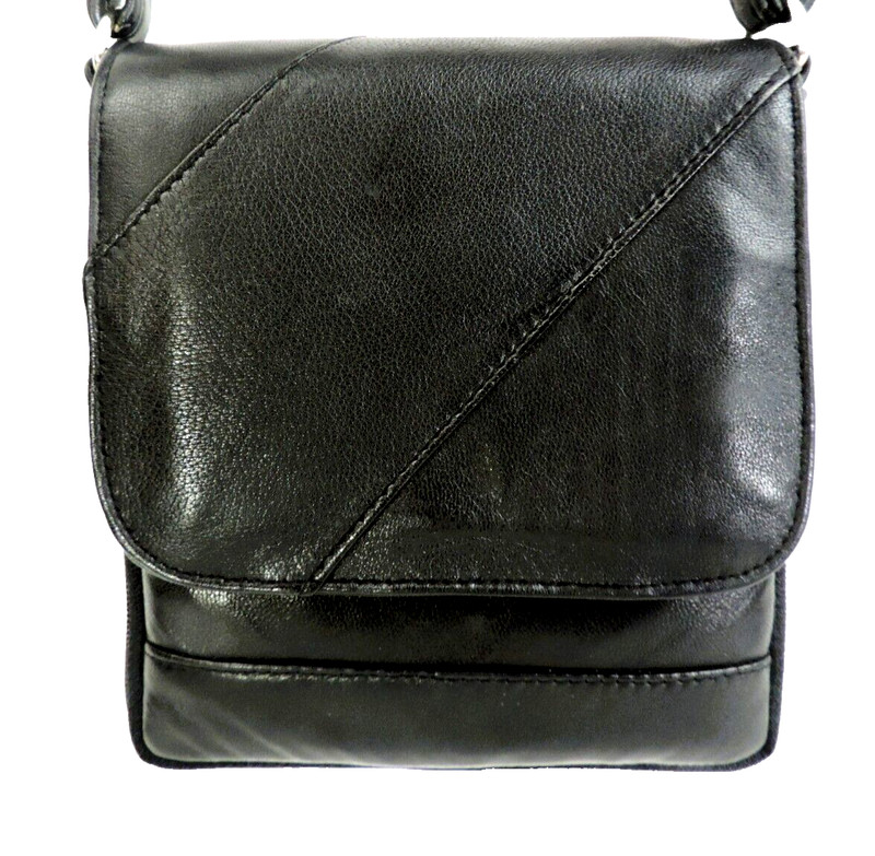 CROSSBODY ORGANIZER Black Shoulder Bag Purse Handbag Faux Leather Flap and Snap gallery