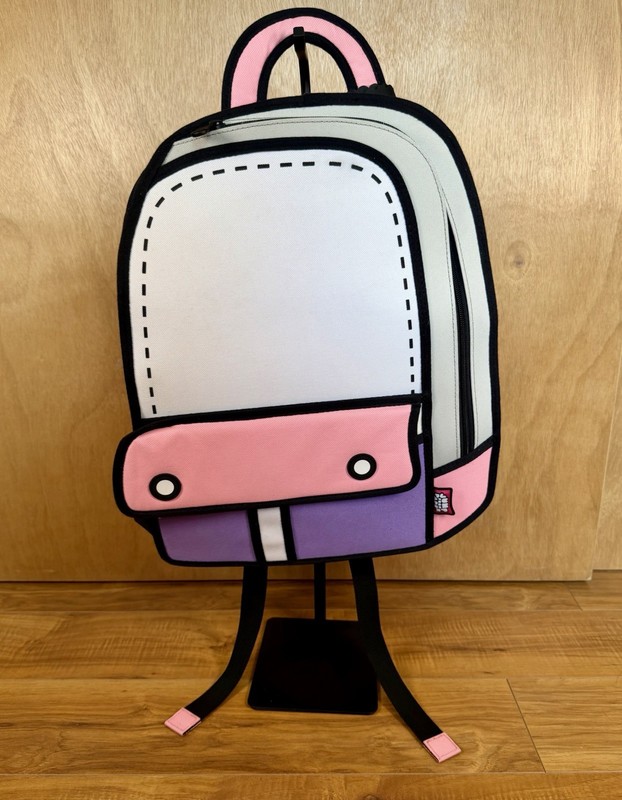 Jump From Paper Backpack Purple Pink White School Art Bag 2D Color Block NWT