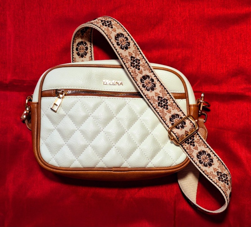 Telena Crossbody Small Purse for Women Beige Trendy Quilted Wide Strap – NEW