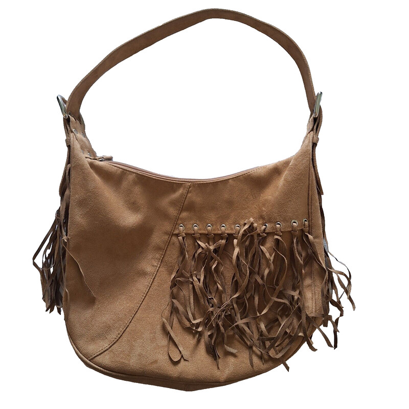 Cowgirl Hobo Purse Bag Fringe Strap Western Zip Close Ultra Suede Denim & Co