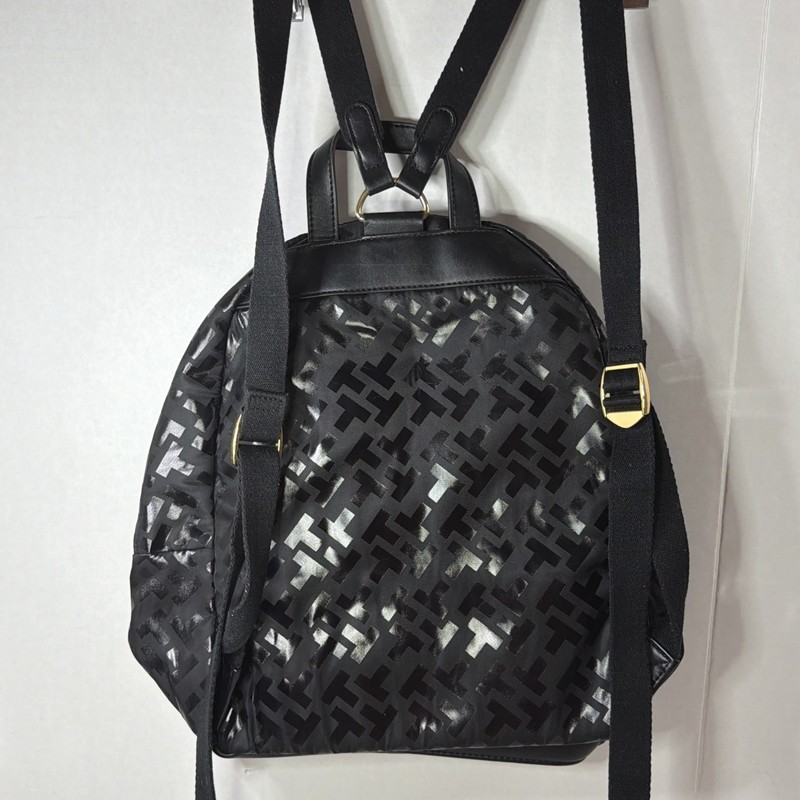 Tommy Hilfiger Travel Mini Backpack Purse Black Fabric Black Logo Emblem Bag EUC gallery