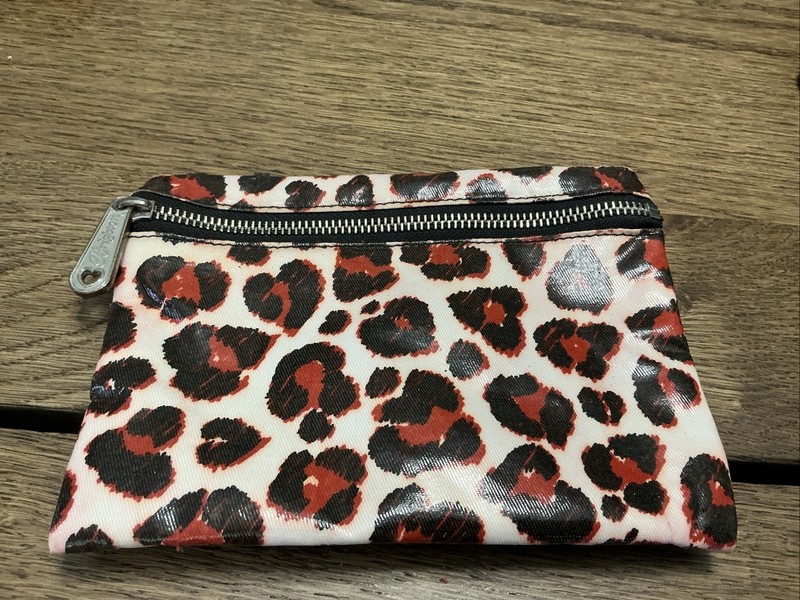 Brighton Black White Red Leopard Print Faux Leather Zipper Pouch