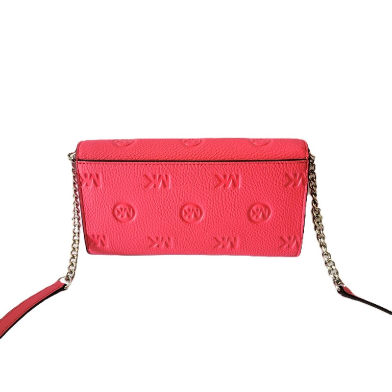 Michael Kors Carson Large Wallet Chain Strap MK Debossed Faux Leather Hibiscus gallery