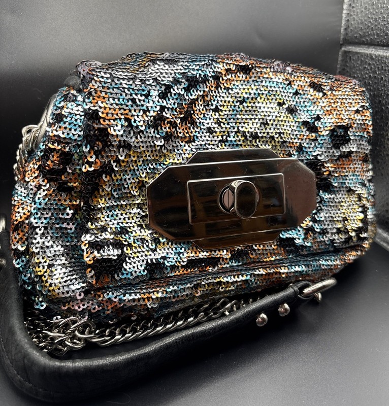 orYany Mini Crossbody Bag – Vibrant Blue, Orange & Silver Marbled Sequins gallery