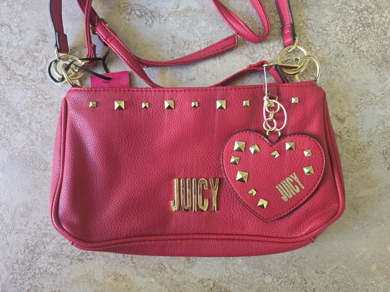 Juicy Couture Heart of Gold Baguette Red Studded Zip Shoulder Bag w/ Strap