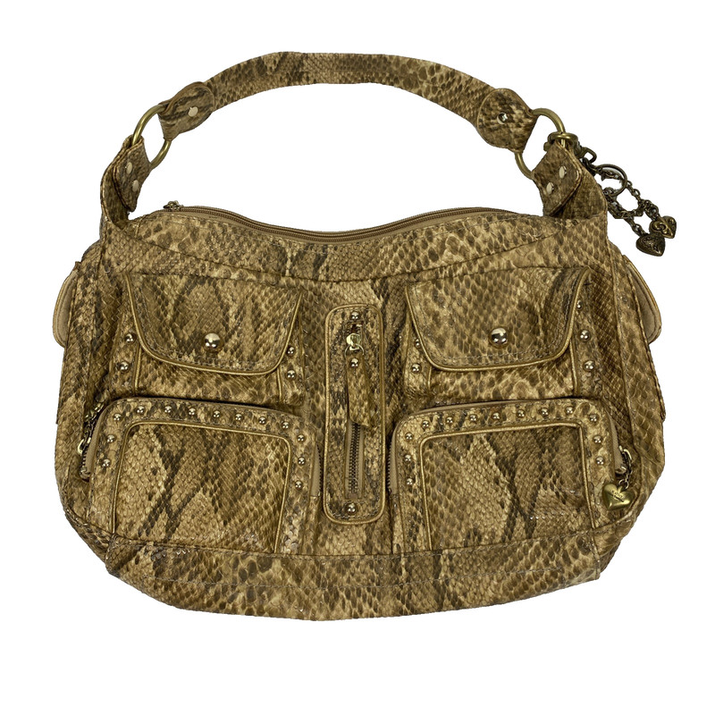 Kathy Van Zeeland Snake Skin Pattern Purse Multi pocket Reporter Handbag Charms