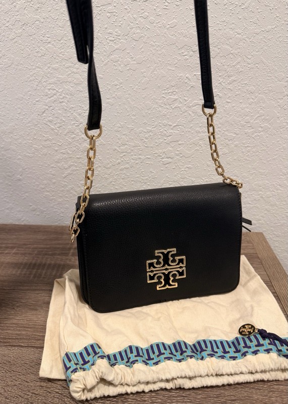 Tory Burch Britten Women’s Crossbody Bag Pebbled Leather, Black/Gold Logo