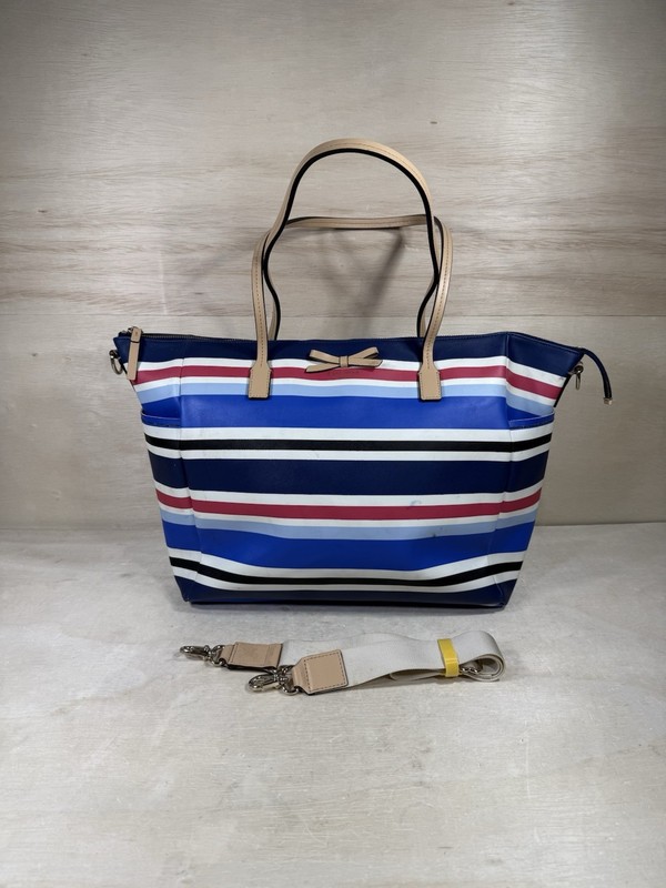 Kate Spade Adaria Multicolor Striped Coated Vinyl Tote Leather Shoulder Bag Bow