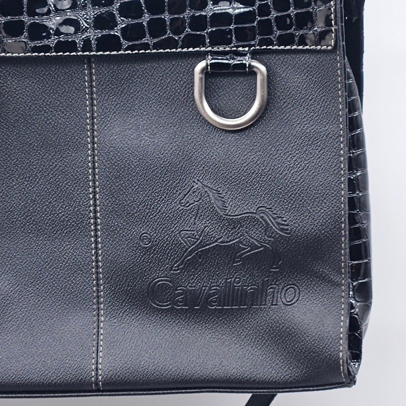 Cavallinho Black Faux Croc Leather Shoulder Tote Bag Crossbody Horse Logo gallery