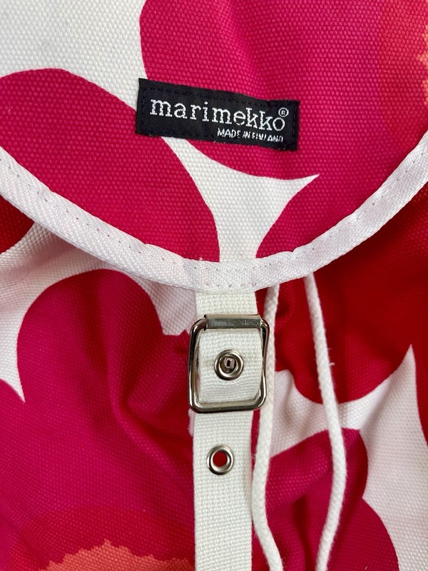 Marimekko Unikko Red Poppy Flora Pattern Drawstring Backpack Purse Workbag NWT gallery