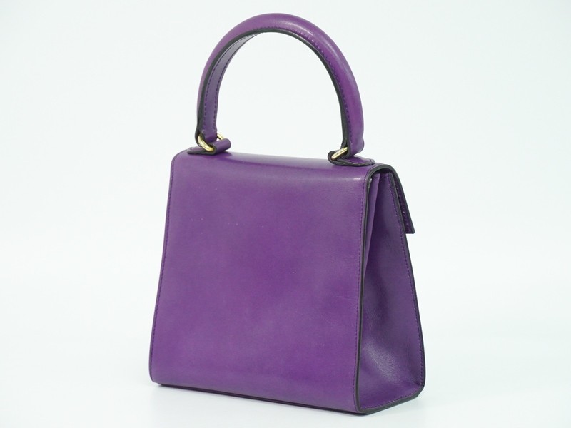 CELINE Leather Top Handle Handbag Purple Gold gallery