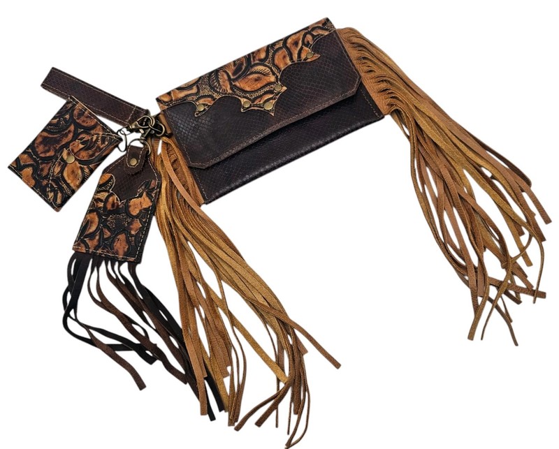 Hand Crafted Western Travel Wallet Fringed Clutch & Luggage Tags Wristlet