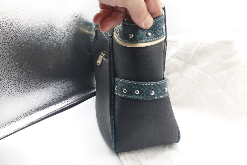 P&G Western Style Studded Shoulder Bag Black Teal Faux Snake Cross Accents H4 gallery