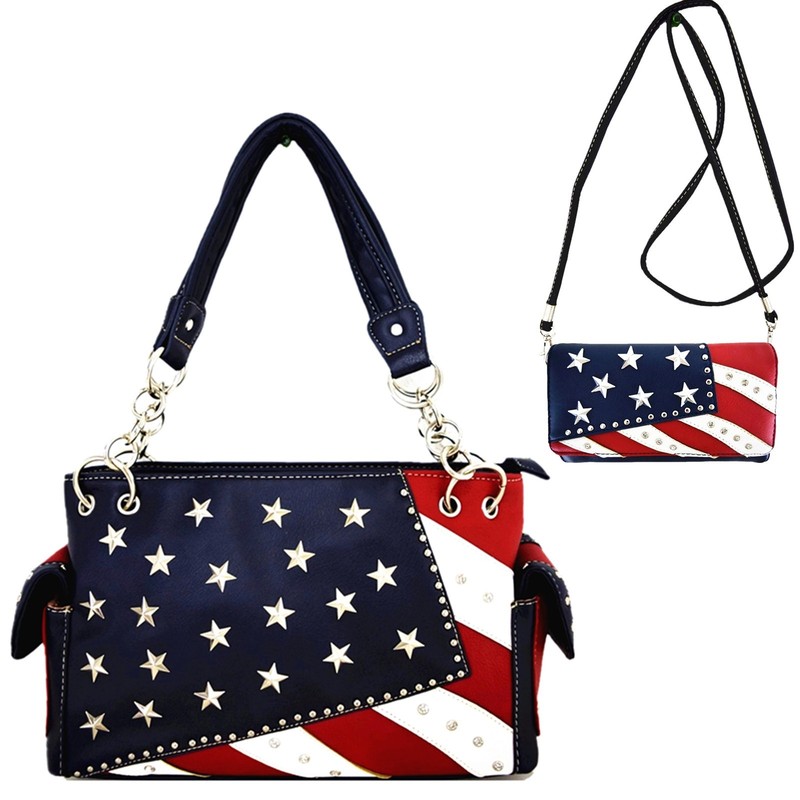 American Flag Leather Purse For Women Top Handle Satchel Shoulder Bag Wallet BL