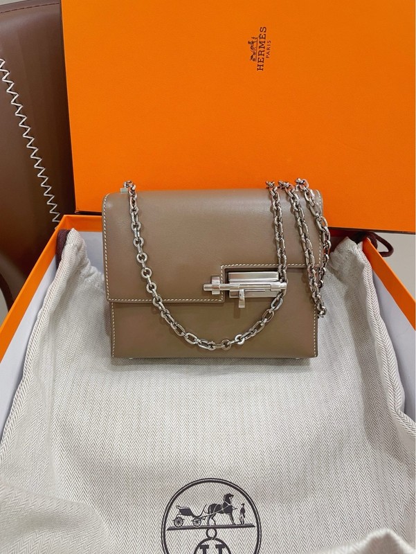 Hermes Verrou Mini 17cm Elephant Grey Silver Hardware Leather Bag Duty Paid