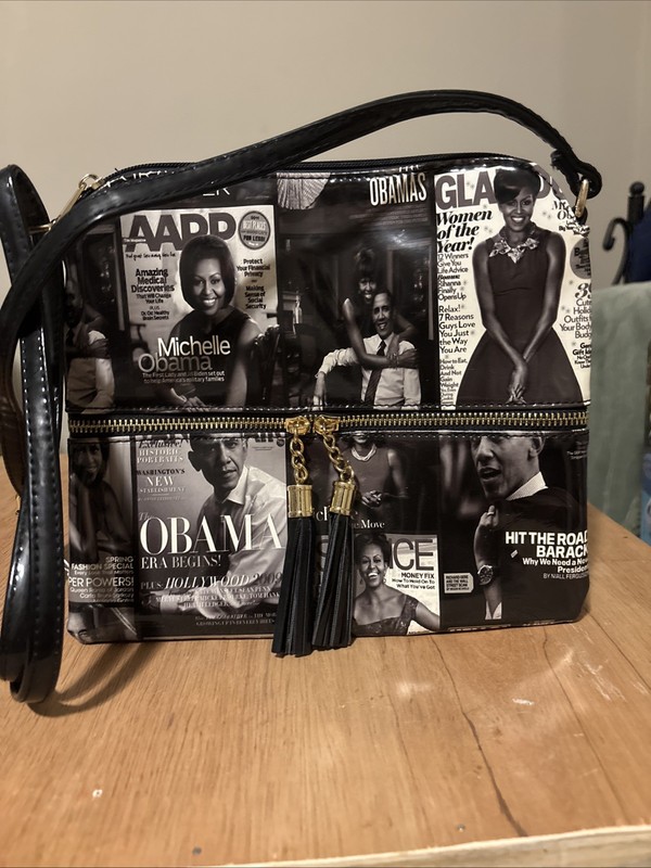 Michelle Obama Crossbody Purse Magazine Print Handbag