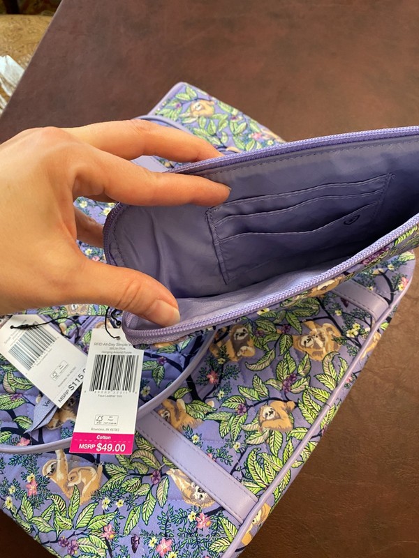 NWT Vera Bradley hanging around purple sloth small trimmed purse tote wristlet gallery