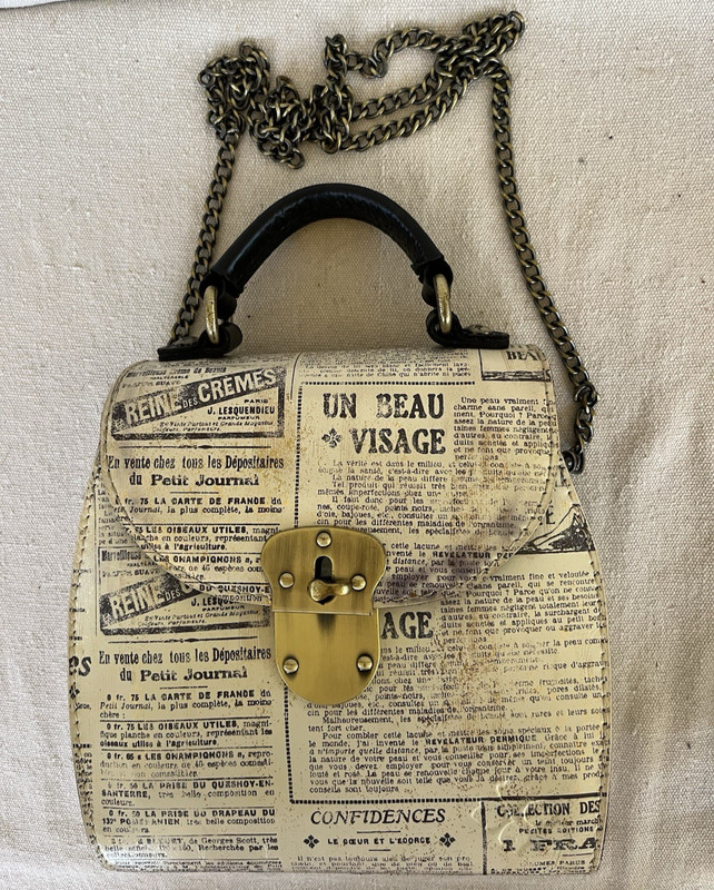 Patricia Nash HTF Newspaper Crossbody Satchel Removable Antique Brass Chain