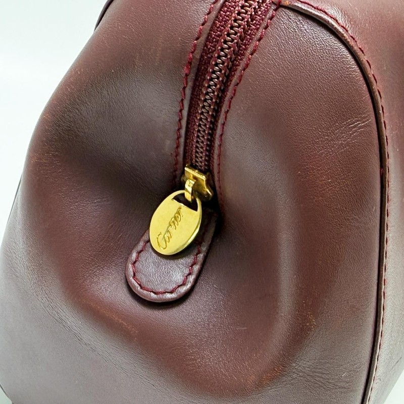 Must de Cartier Authentic Handbag Bordeaux Red Leather Tote Formal Mini Boston gallery