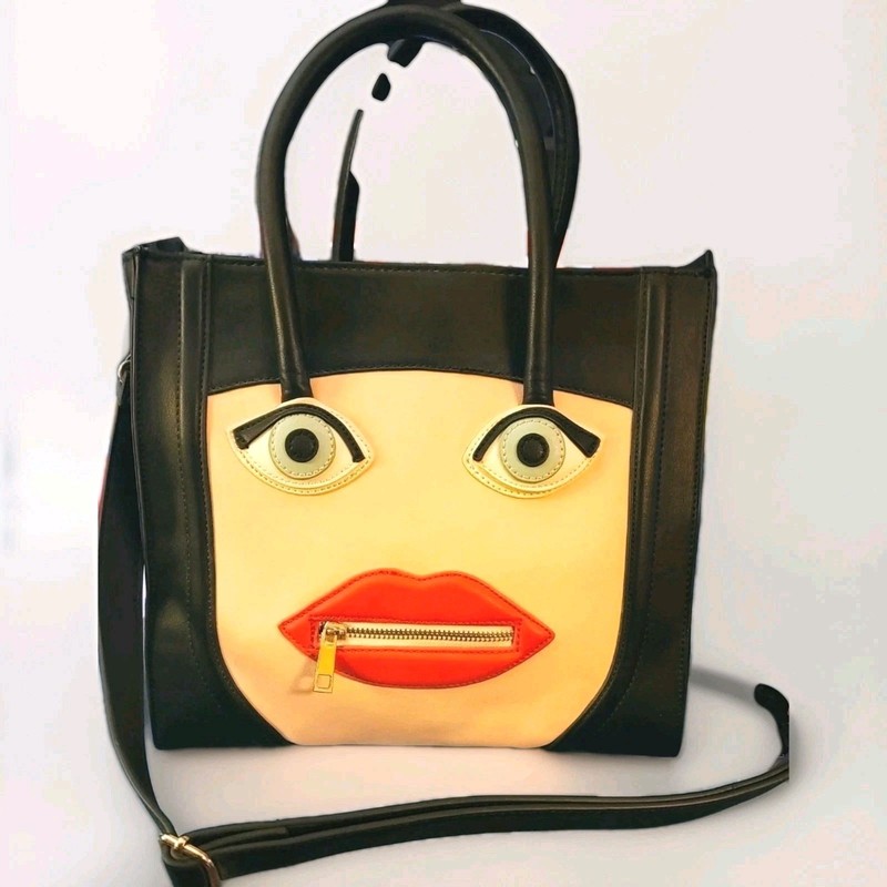 Aldo Womens 3D Face Handbag Bag Purse Zip Lips Shoulder Hand 10 1/2*X 11 1/2" gallery